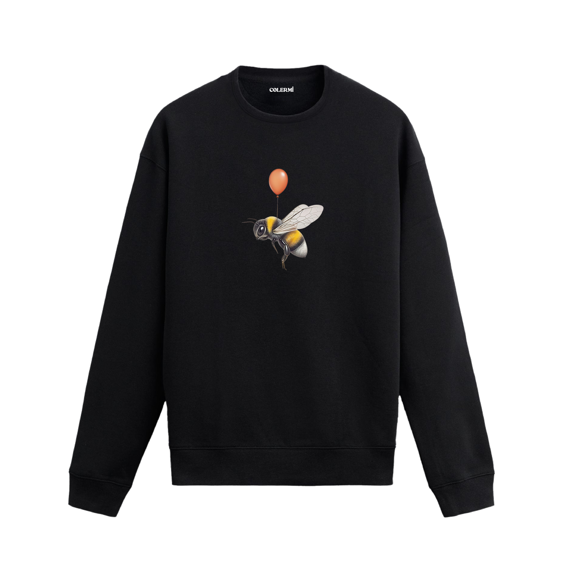 Balonla havada duran arı baskılı sweatshirt tasarımı