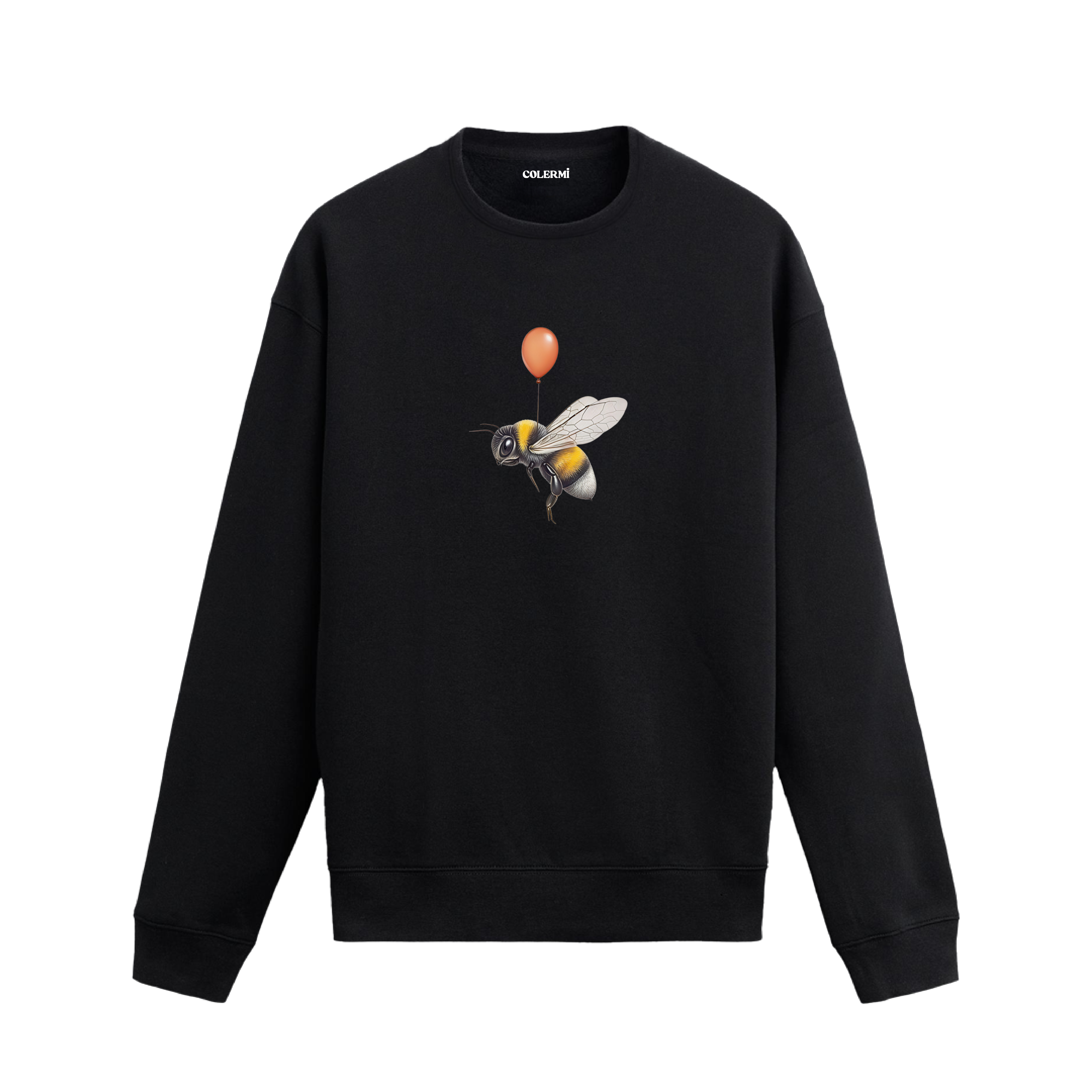 Balonla havada duran arı baskılı sweatshirt tasarımı