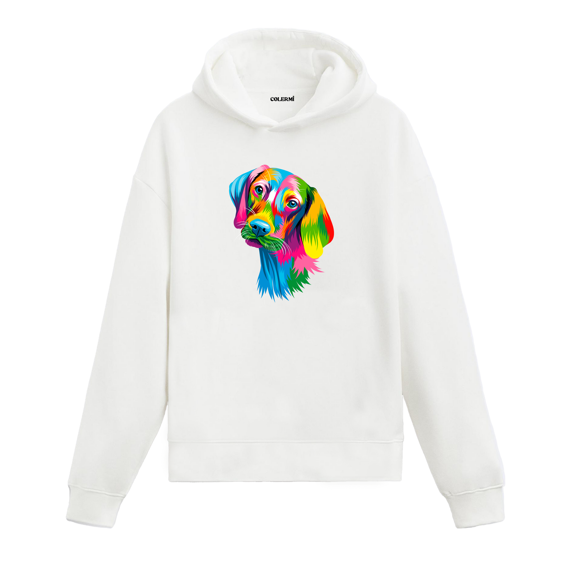 Renkli beagle köpek baskılı beyaz hoodie
