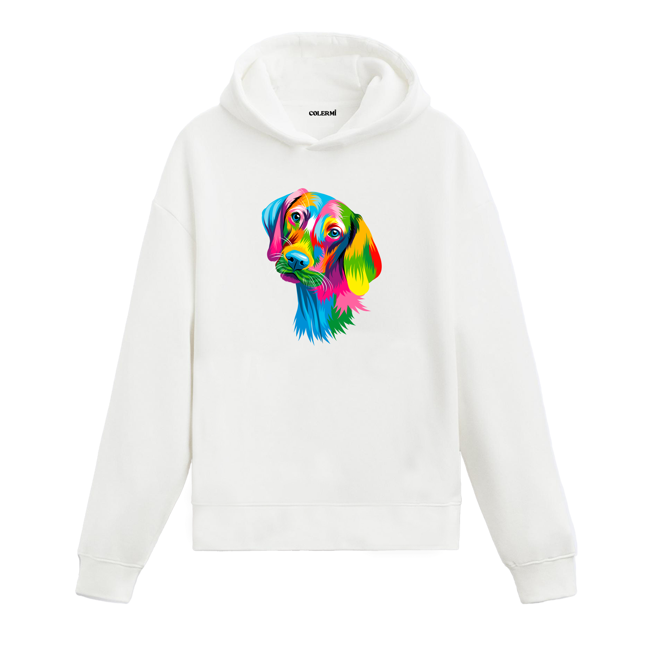 Renkli beagle köpek baskılı beyaz hoodie