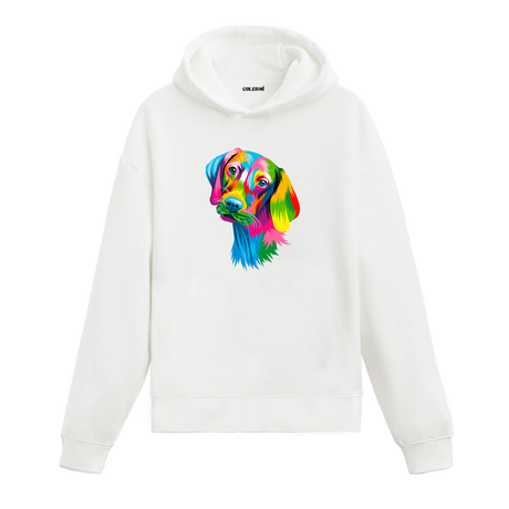 Renkli beagle köpek baskılı beyaz hoodie