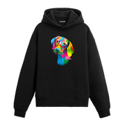 Renkli beagle köpek baskılı siyah hoodie