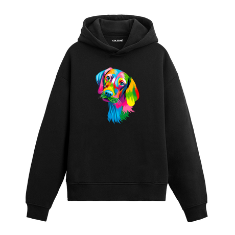 Renkli beagle köpek baskılı siyah hoodie
