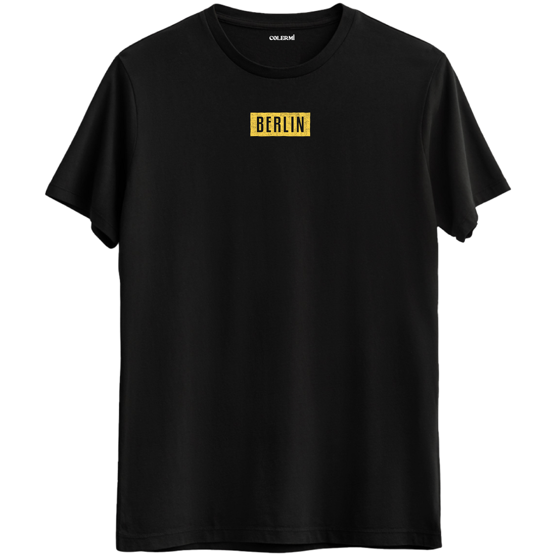 Berlin ruhunu yansıtan, vintage tabela estetiğiyle tasarlanmış minimal Bisiklet Yaka T-Shirt.