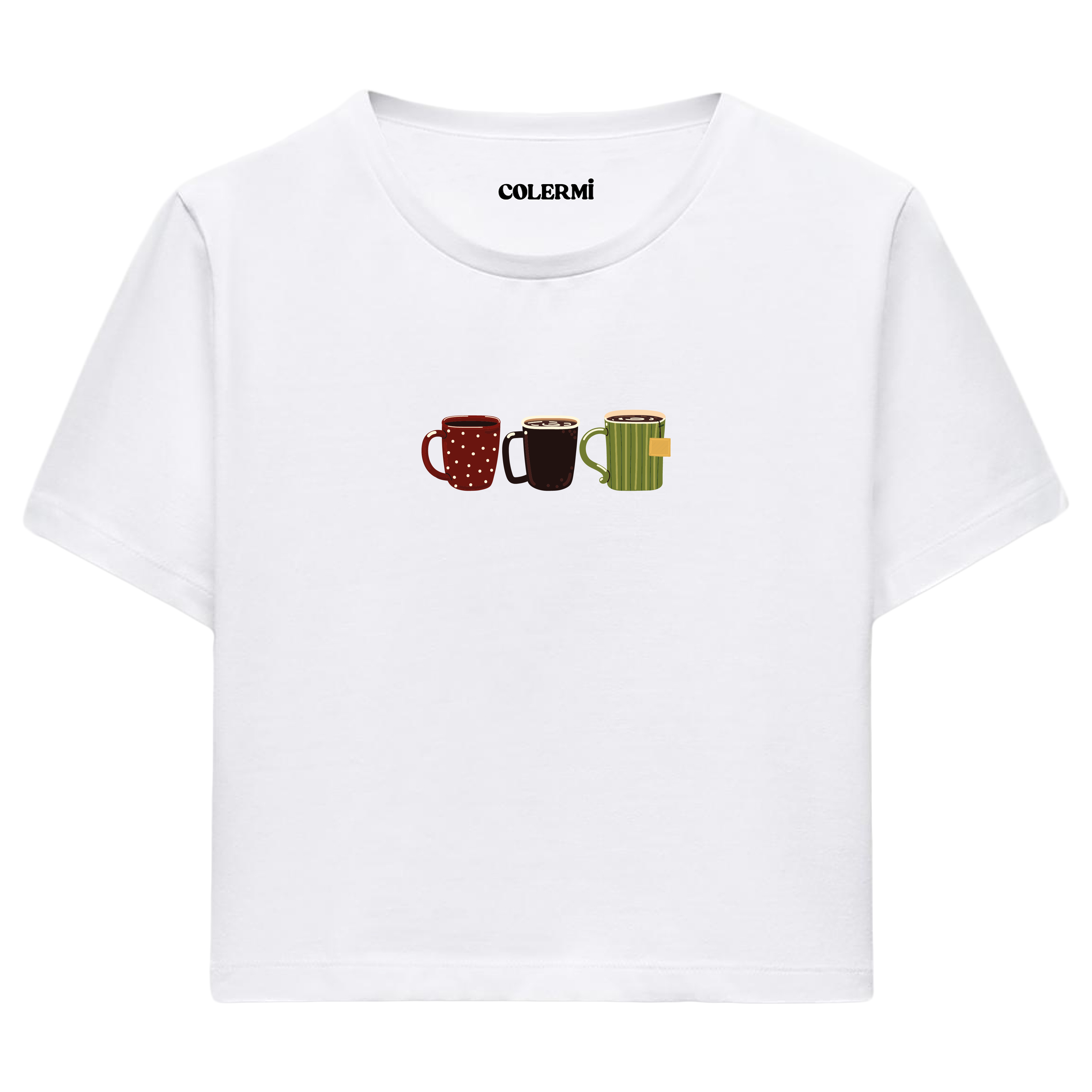 Colermi - Kahve Kupası Tasarımlı Crop T-Shirt