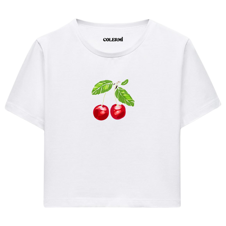 Kiraz İllüstrasyonlu Crop Top T-Shirt