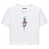 Crop T-Shirt - Minimal Çiçek İllüstrasyonu
