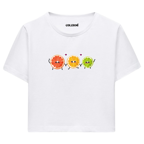 Sevimli Narenciye Karakterli Crop Top T-Shirt