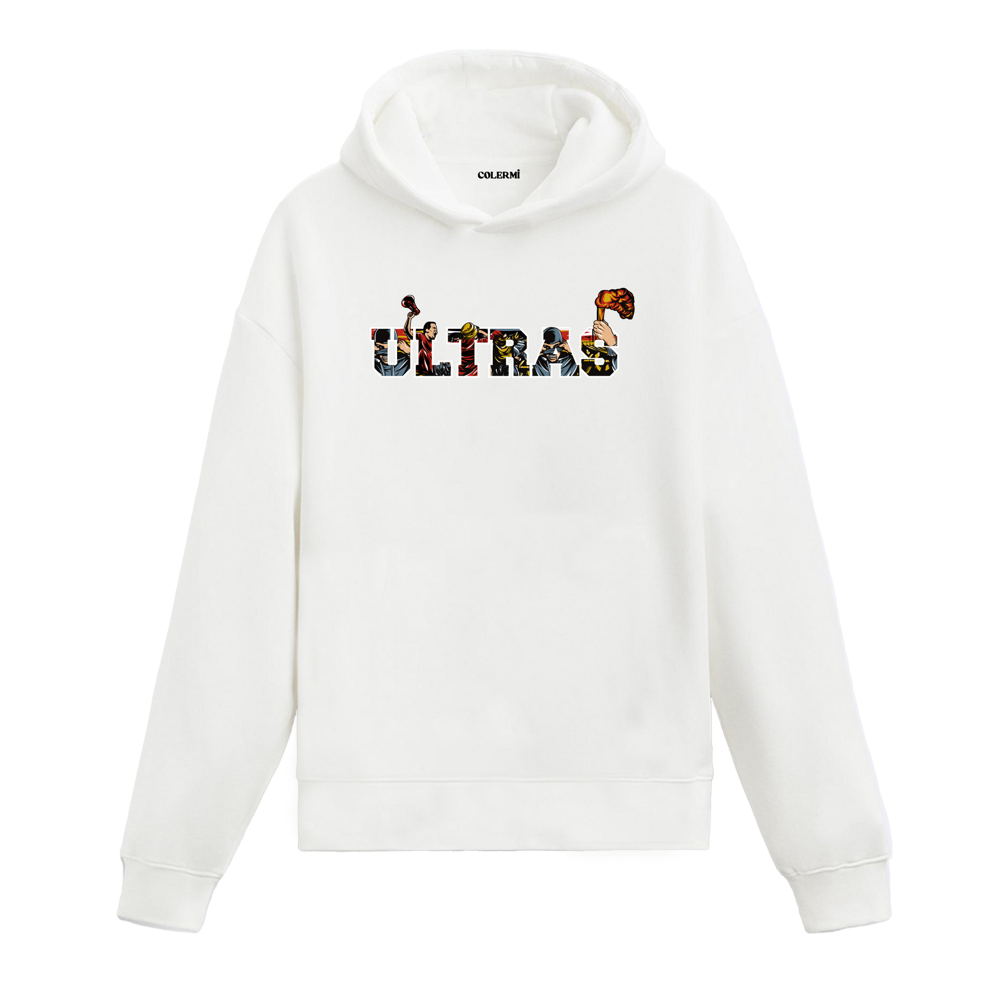 Beyaz Ultras yazılı baskılı hoodie, taraftar hoodie, %100 pamuk, unisex hoodie