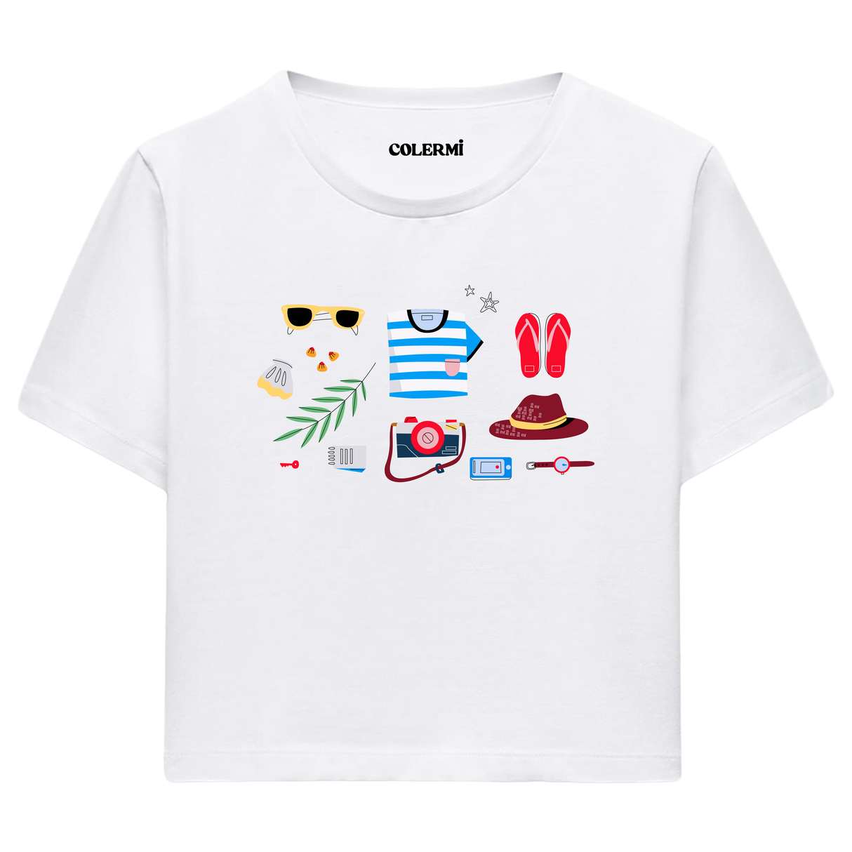 Colermi - Yaz Tatili Temalı Kadın Crop T-Shirt