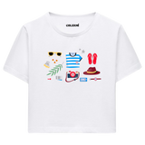 Colermi - Yaz Tatili Temalı Kadın Crop T-Shirt