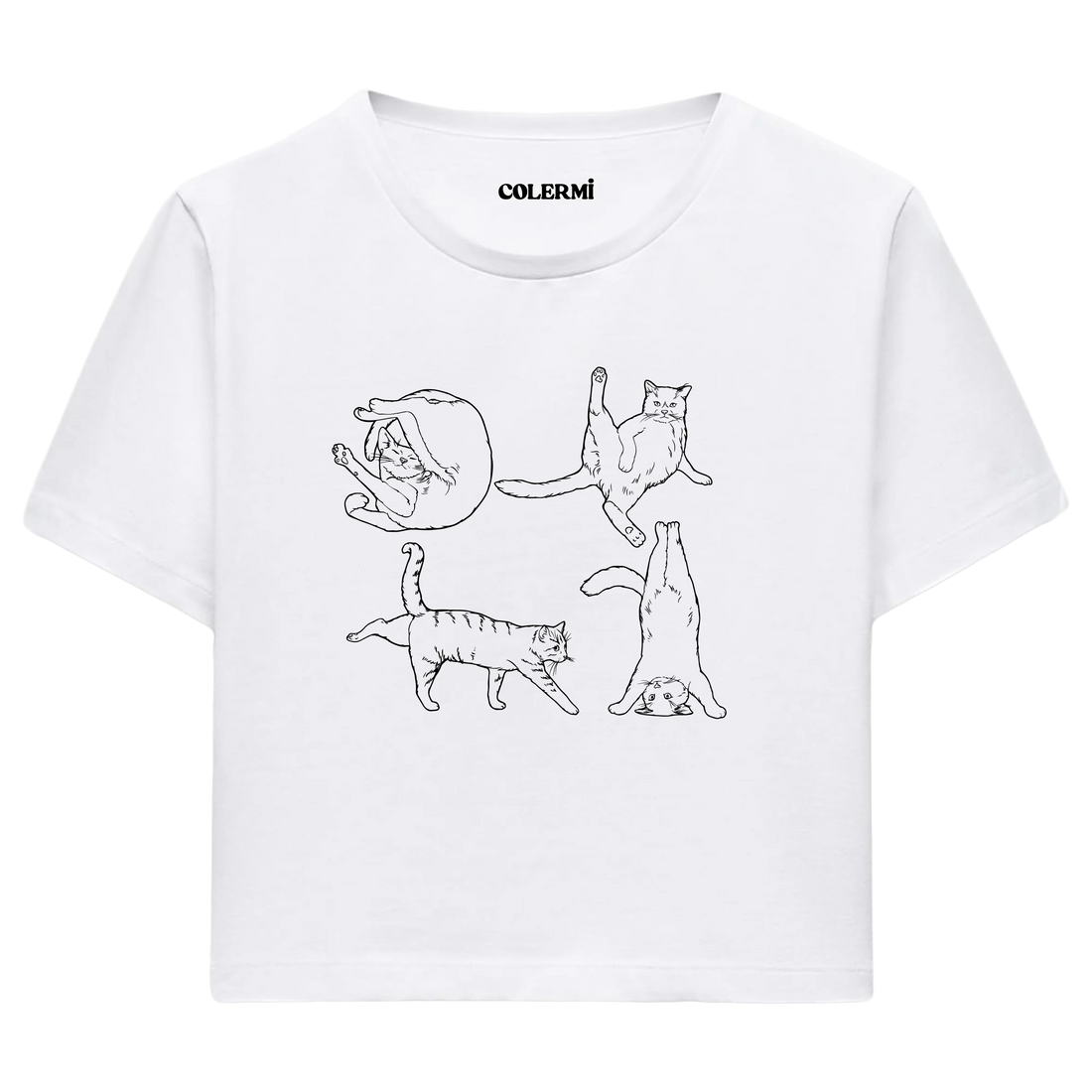 Yoga Crop T-Shirt - Tatlı Kedinin Yoga Pozu