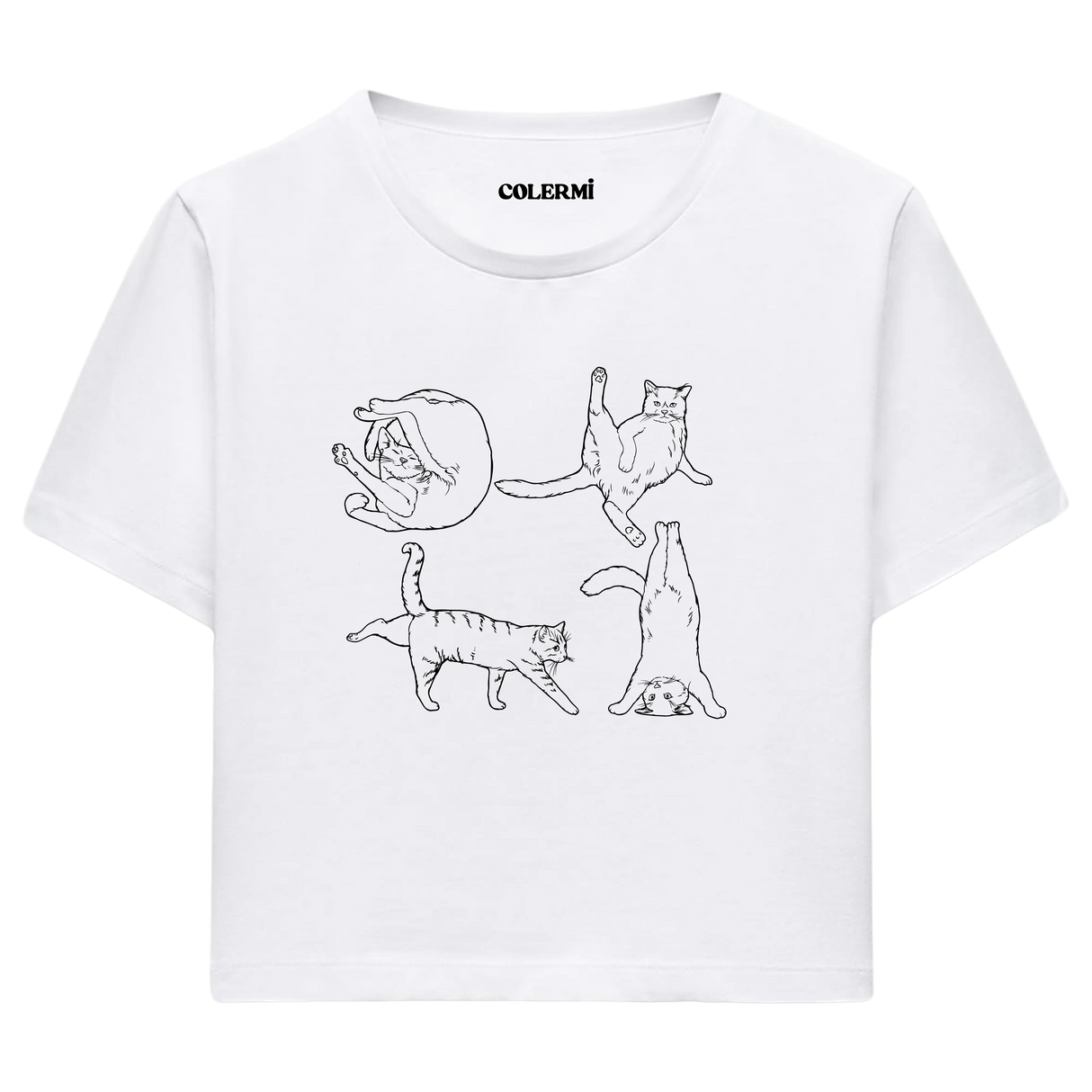 Yoga Crop T-Shirt - Tatlı Kedinin Yoga Pozu