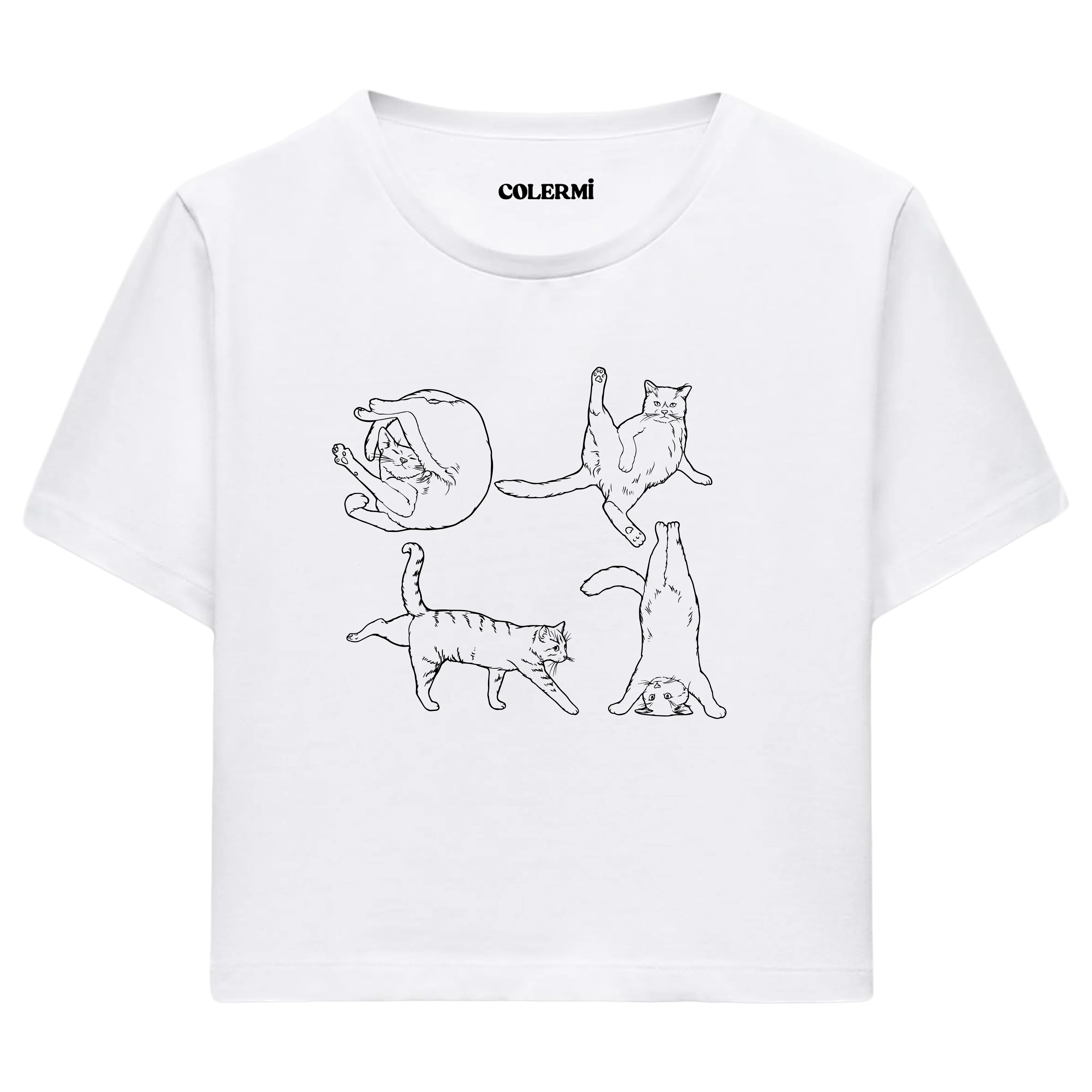 Yoga Crop T-Shirt - Tatlı Kedinin Yoga Pozu