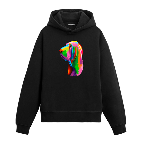 Renkli Bloodhound (Kan Tazısı) köpek baskılı siyah hoodie