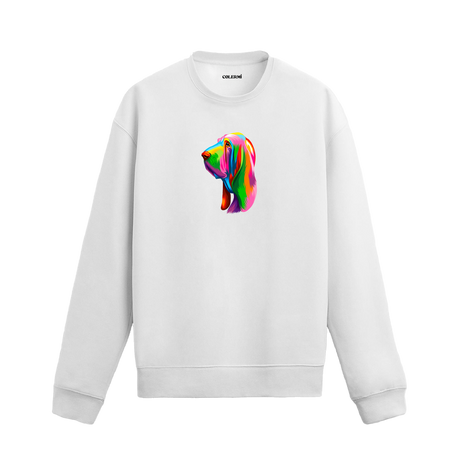 Siyah sweatshirt üzerinde renkli Bloodhound köpek baskısı