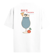 Blue Lagoon kokteyl figürlü sırt baskılı oversize tişört tasarımı