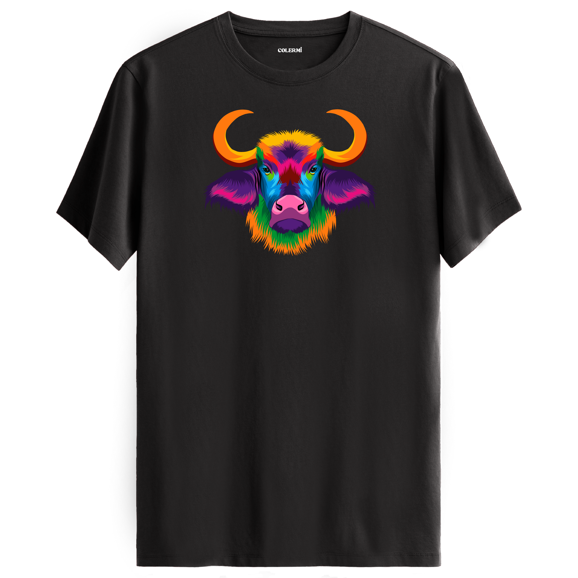 Antrasit tişört üzerinde renkli Bongo manda tasarımı