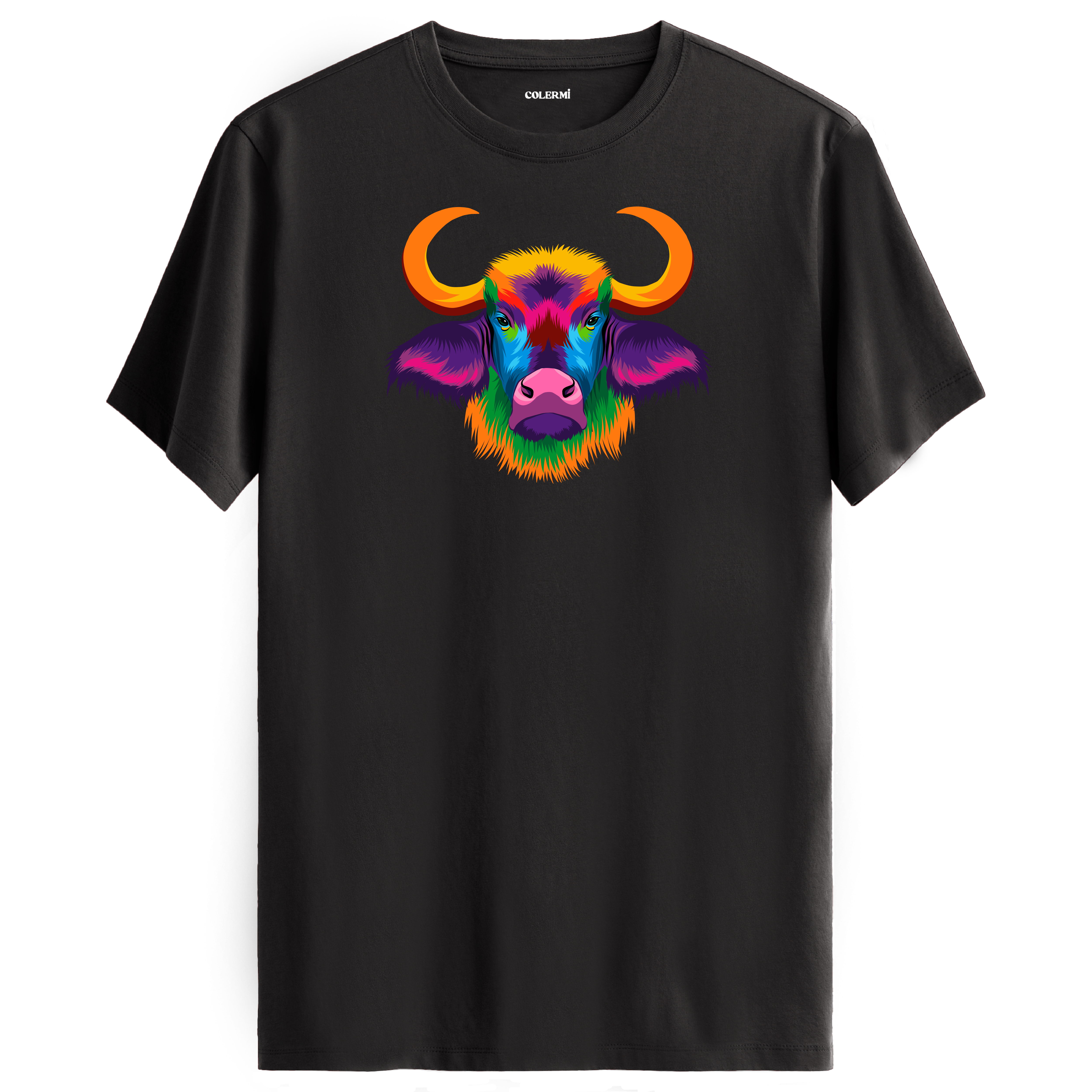 Antrasit tişört üzerinde renkli Bongo manda tasarımı