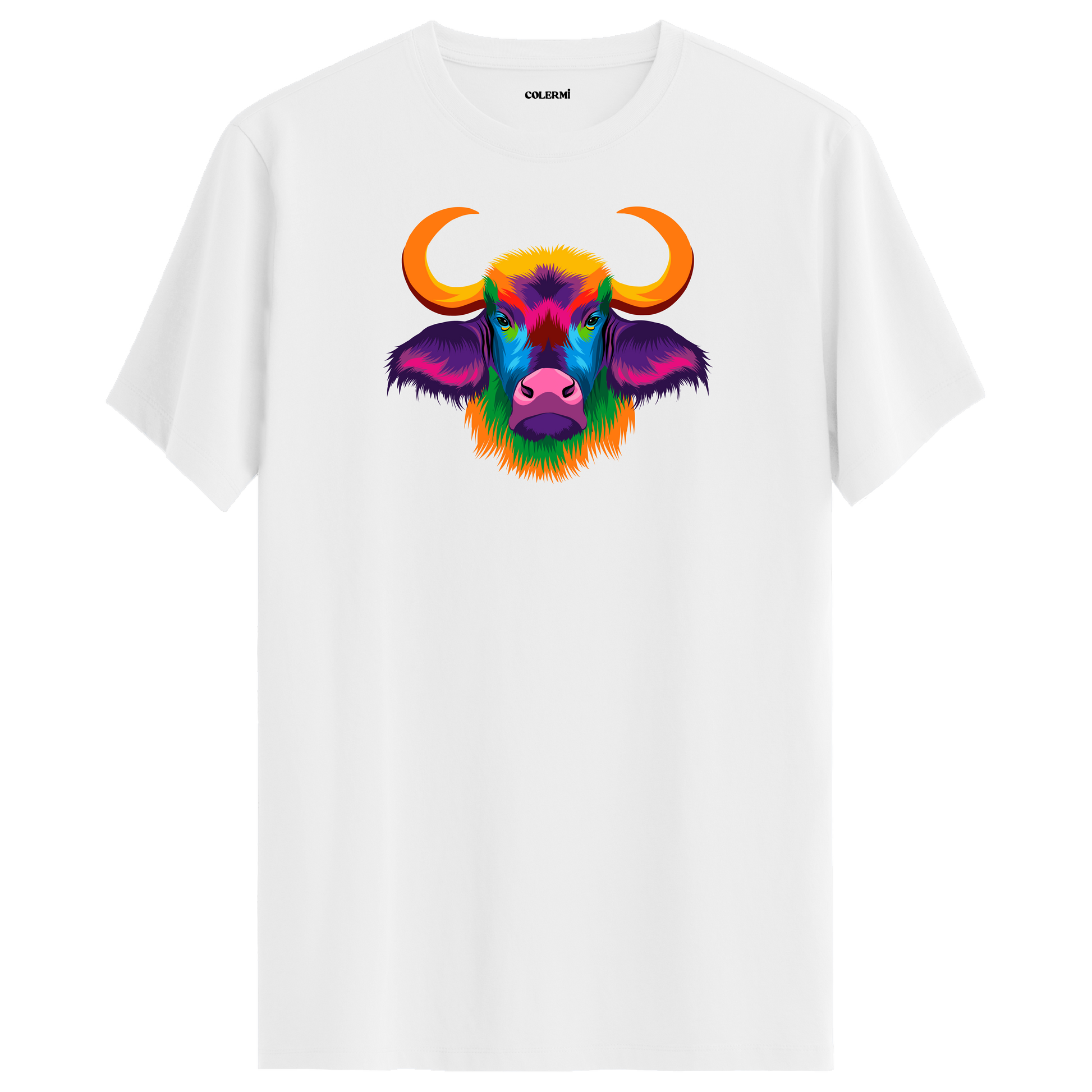 Beyaz tişört üzerinde renkli Bongo manda tasarımı