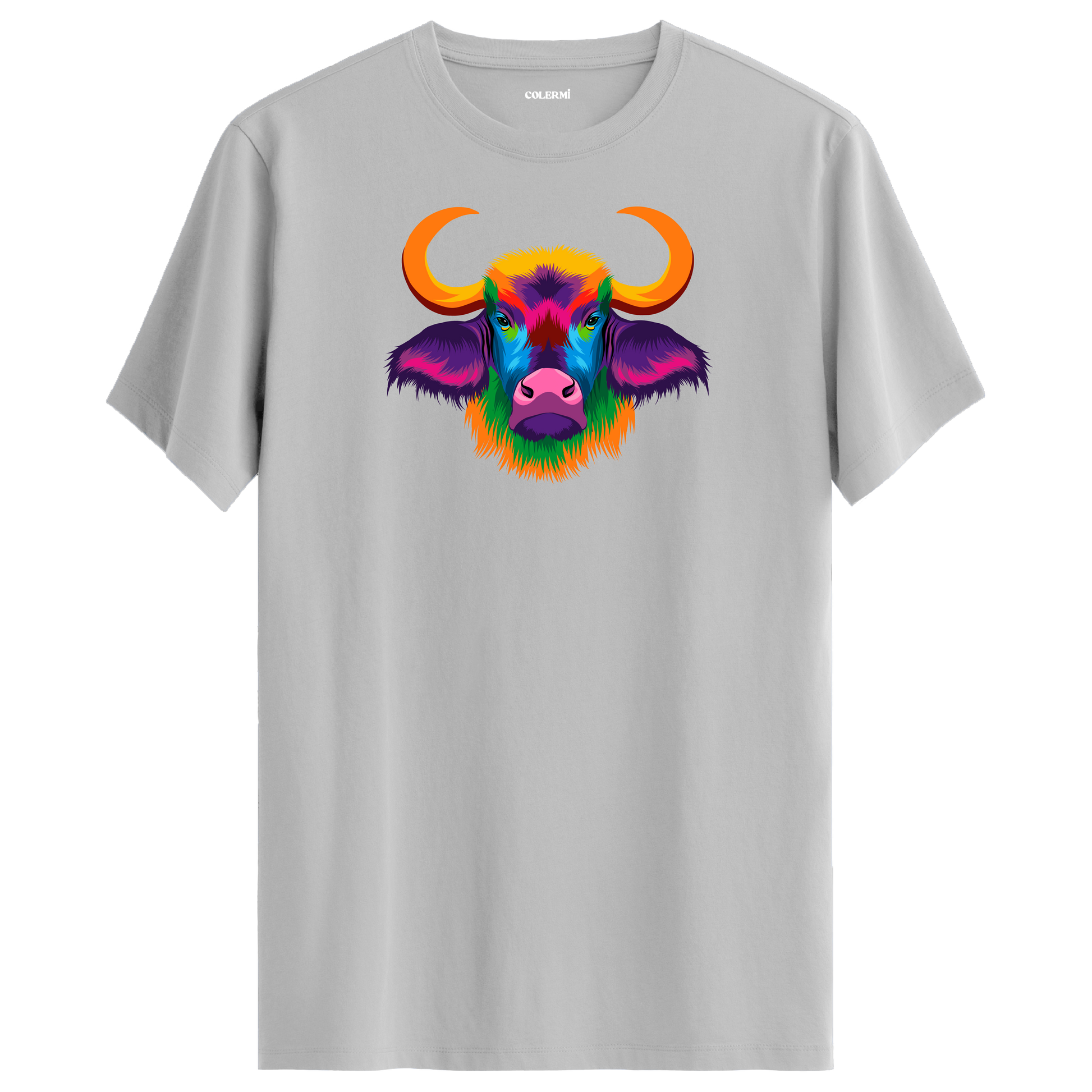 Gri tişört üzerinde renkli Bongo manda tasarımı