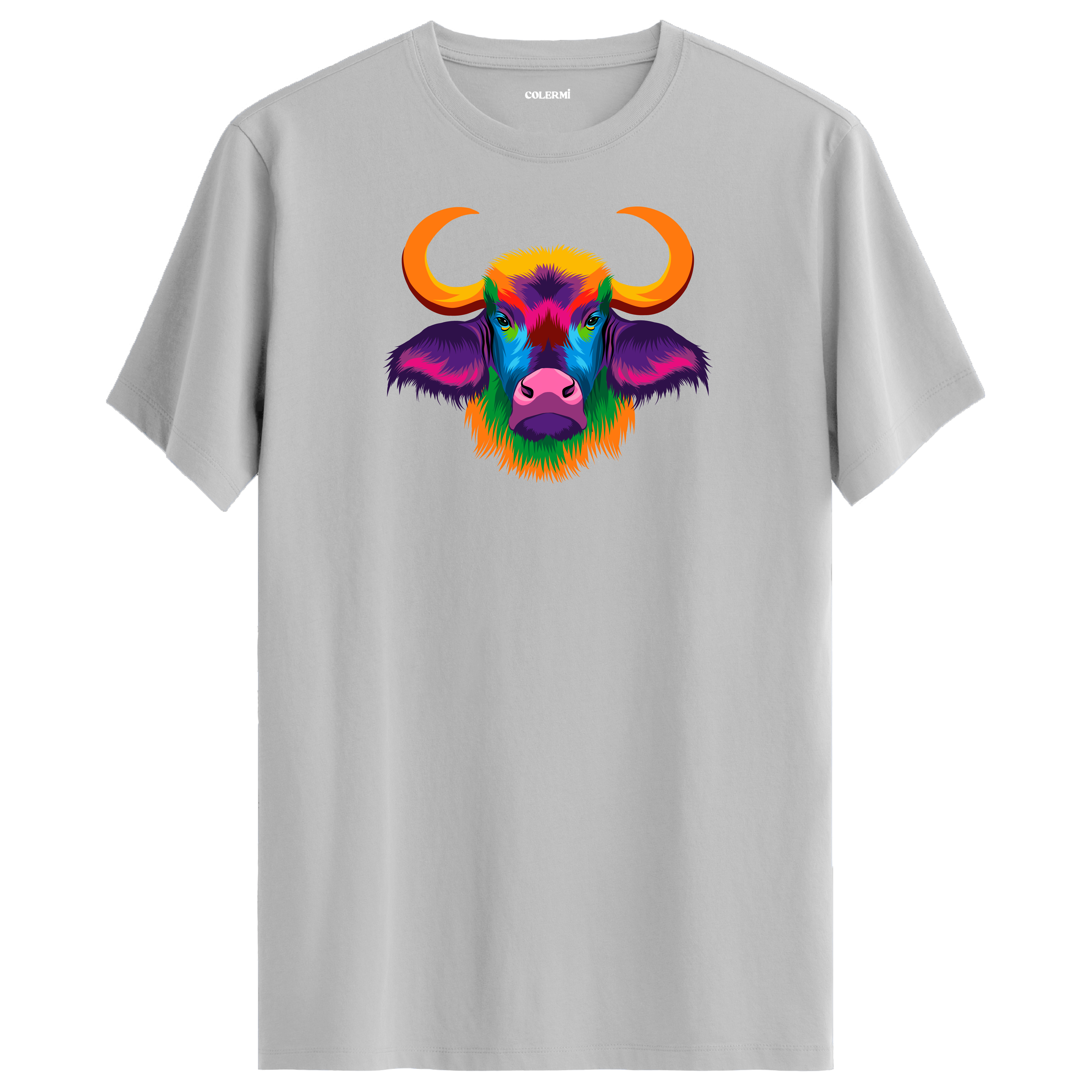 Gri tişört üzerinde renkli Bongo manda tasarımı