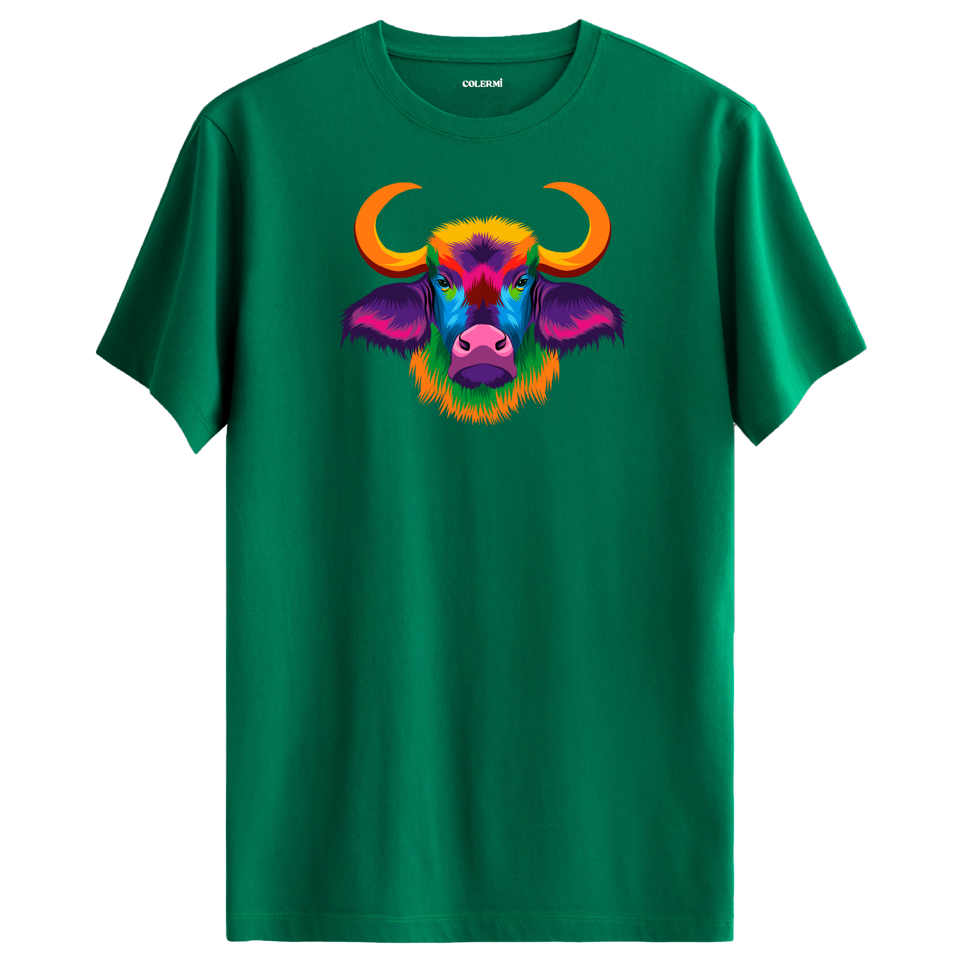 Yeşil tişört üzerinde renkli Bongo manda tasarımı