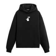 Siyah hoodie üzerinde Boo yazılı sevimli hayalet baskısı