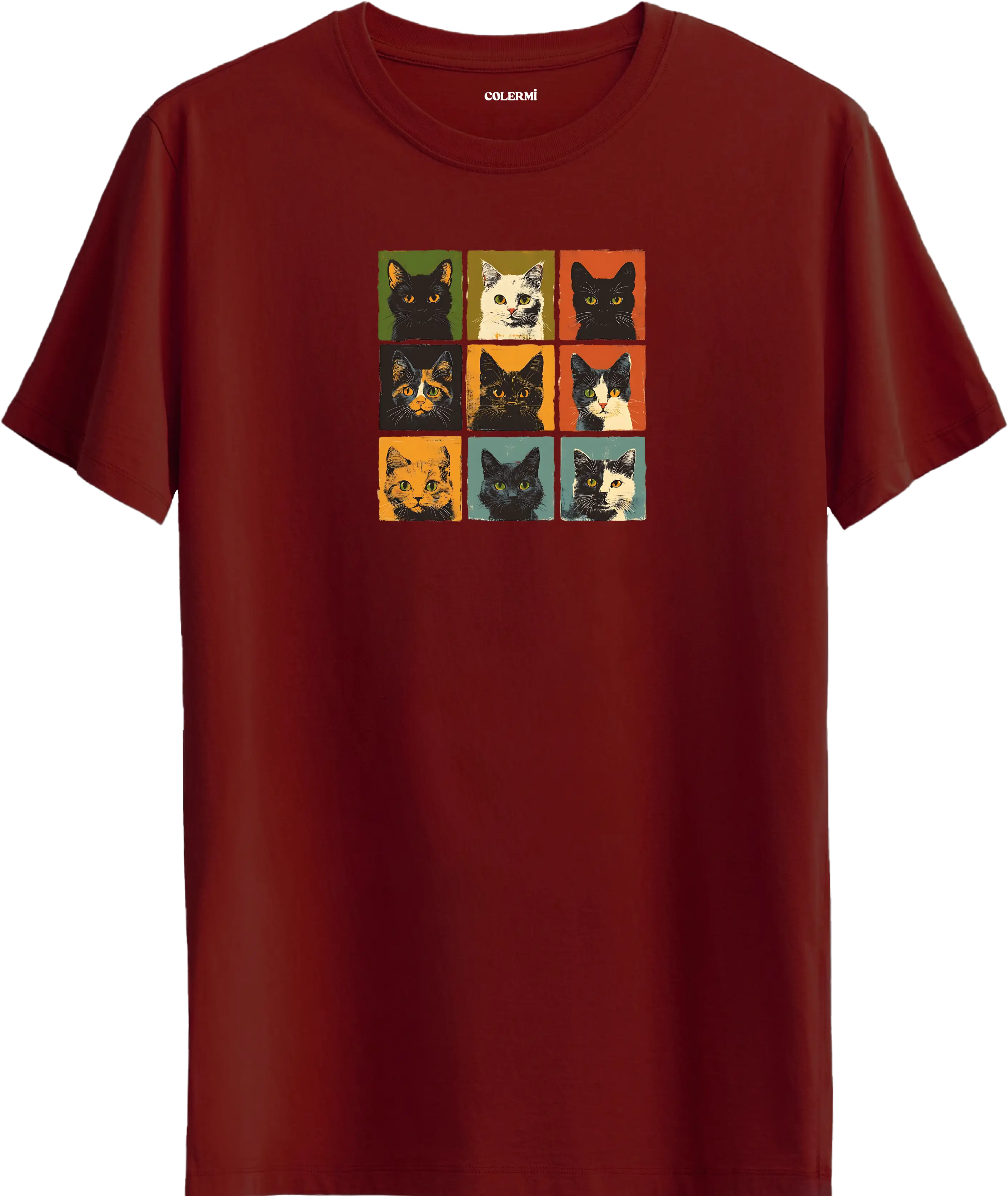Retro Kedi Kolaj Tasarım Tişört