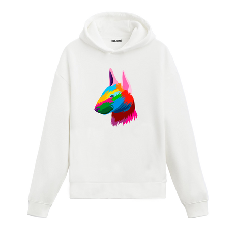Renkli Bull Terrier köpek baskılı beyaz hoodie