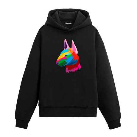 Renkli Bull Terrier köpek baskılı siyah hoodie