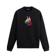 Siyah sweatshirt üzerinde renkli Bull Terrier köpek baskısı