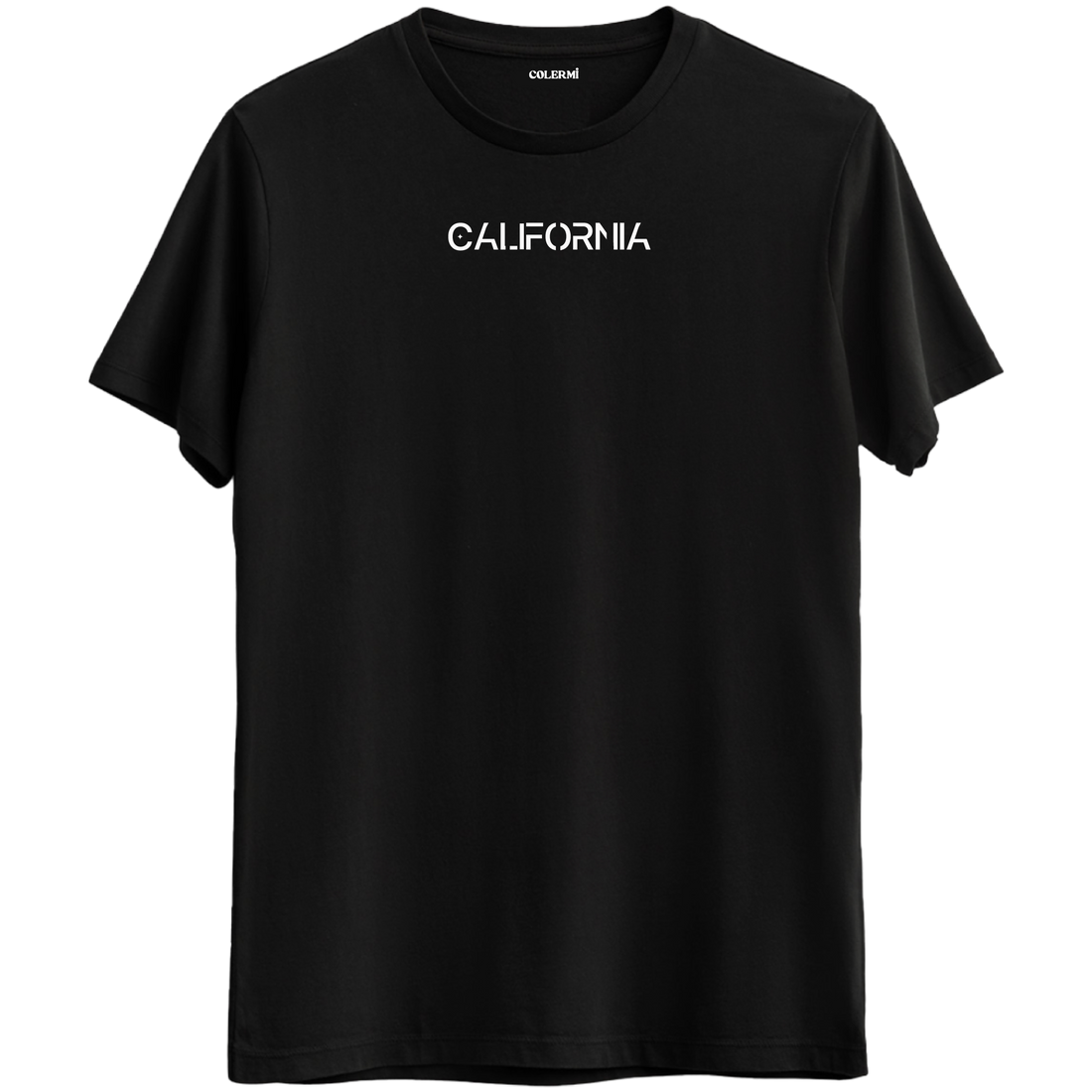 California yazısının yer aldığı sade ve şık minimal tasarımlı Bisiklet Yaka T-Shirt.