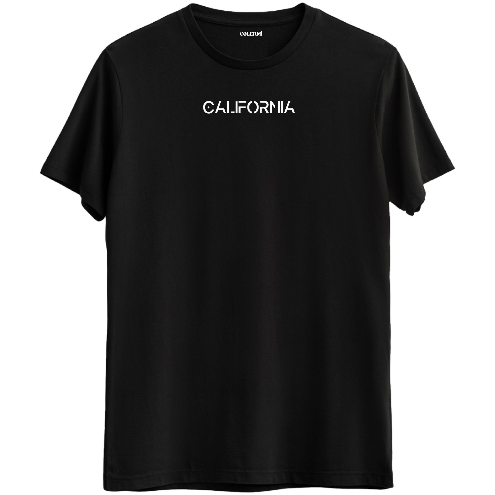 California yazısının yer aldığı sade ve şık minimal tasarımlı Bisiklet Yaka T-Shirt.