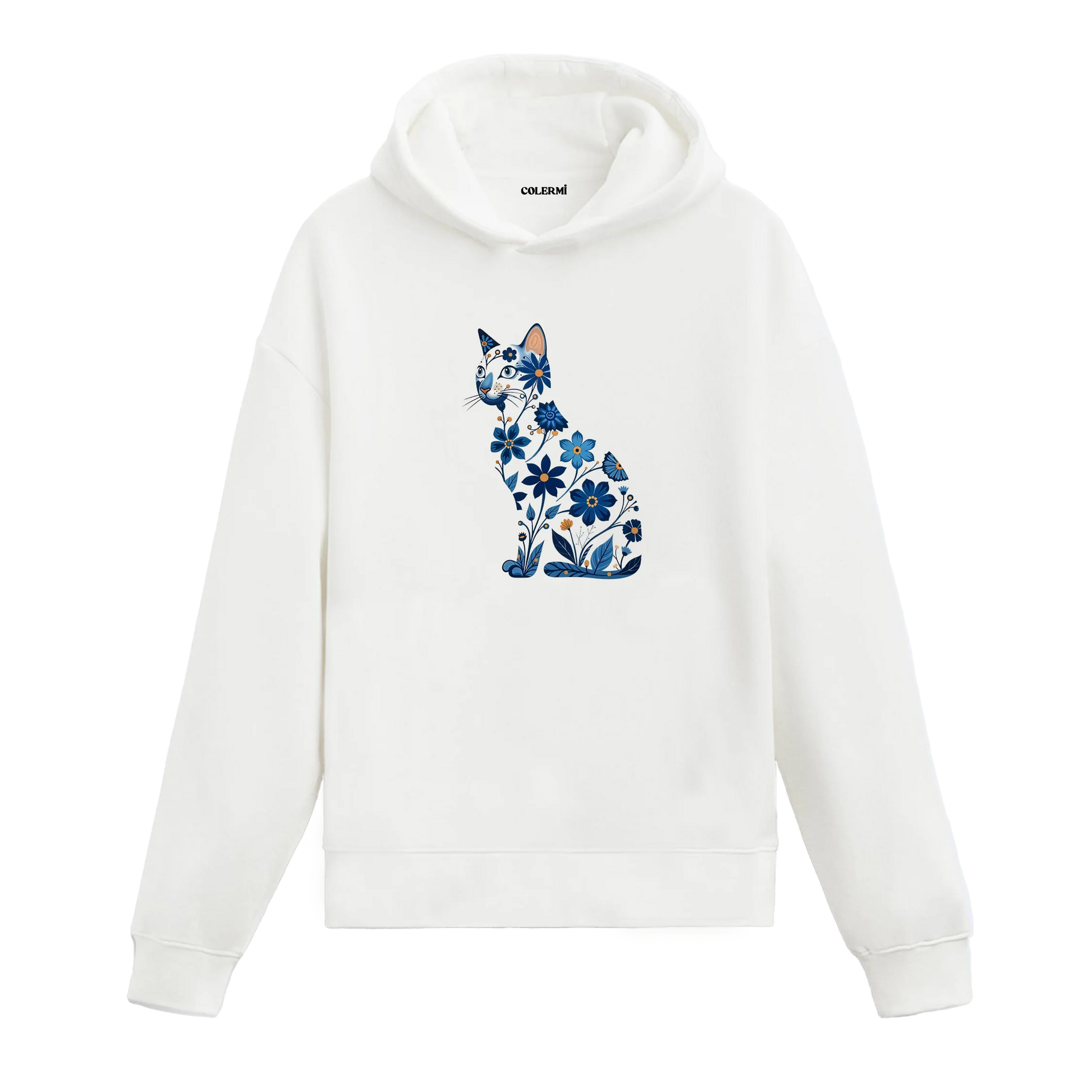 Çiçek Desenli Kedi Tasarımlı Hoodie görsel 2 | Colermi