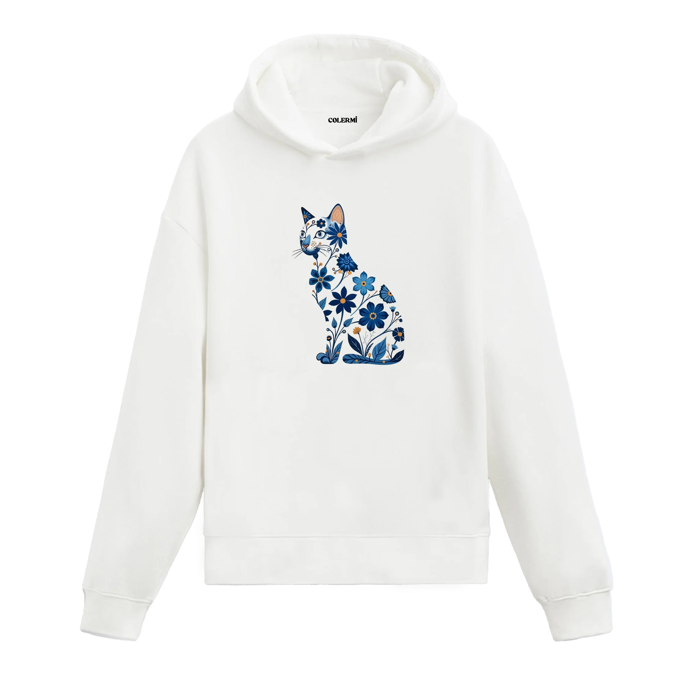 Çiçek Desenli Kedi Tasarımlı Hoodie görsel 2 | Colermi