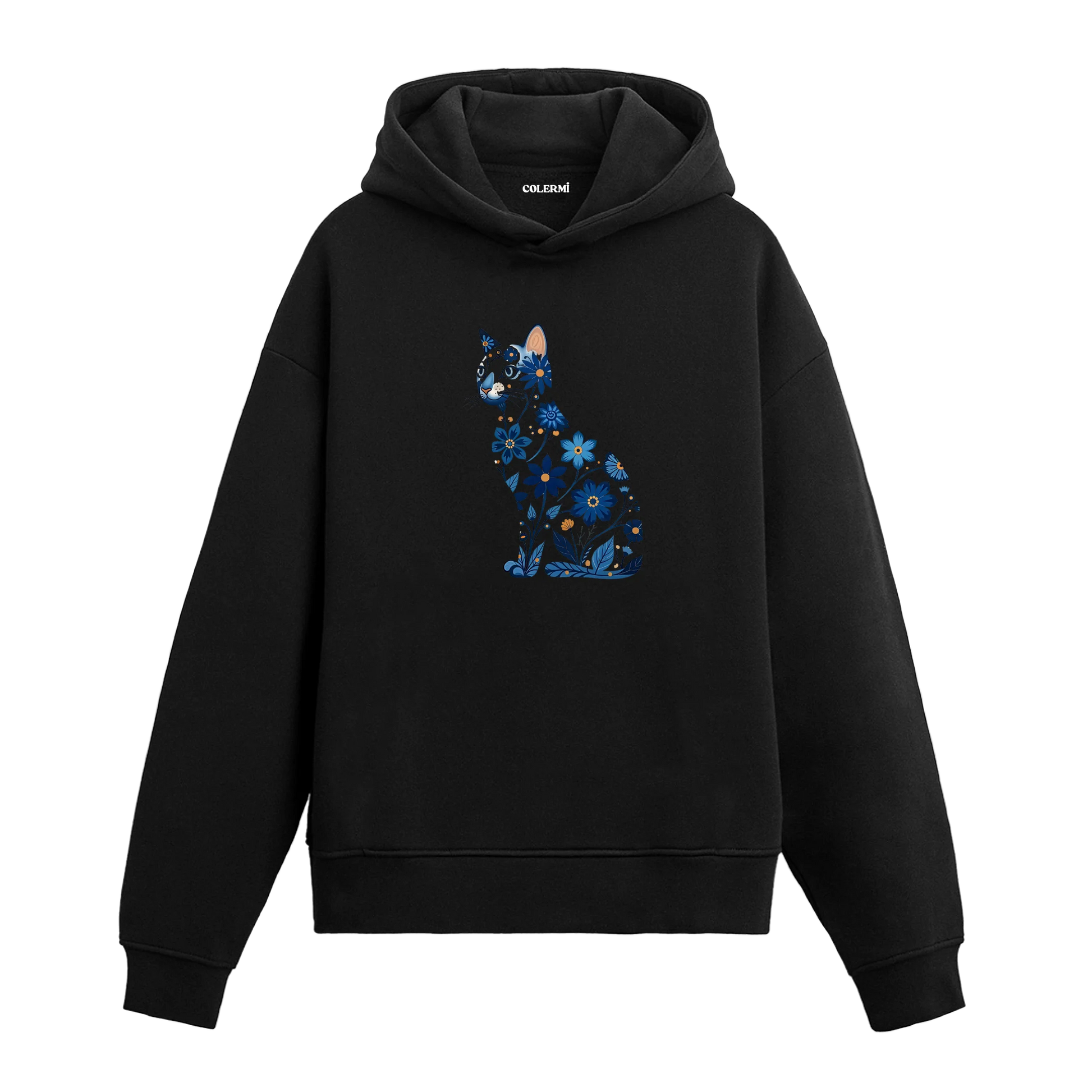 Çiçek Desenli Kedi Tasarımlı Hoodie | Colermi