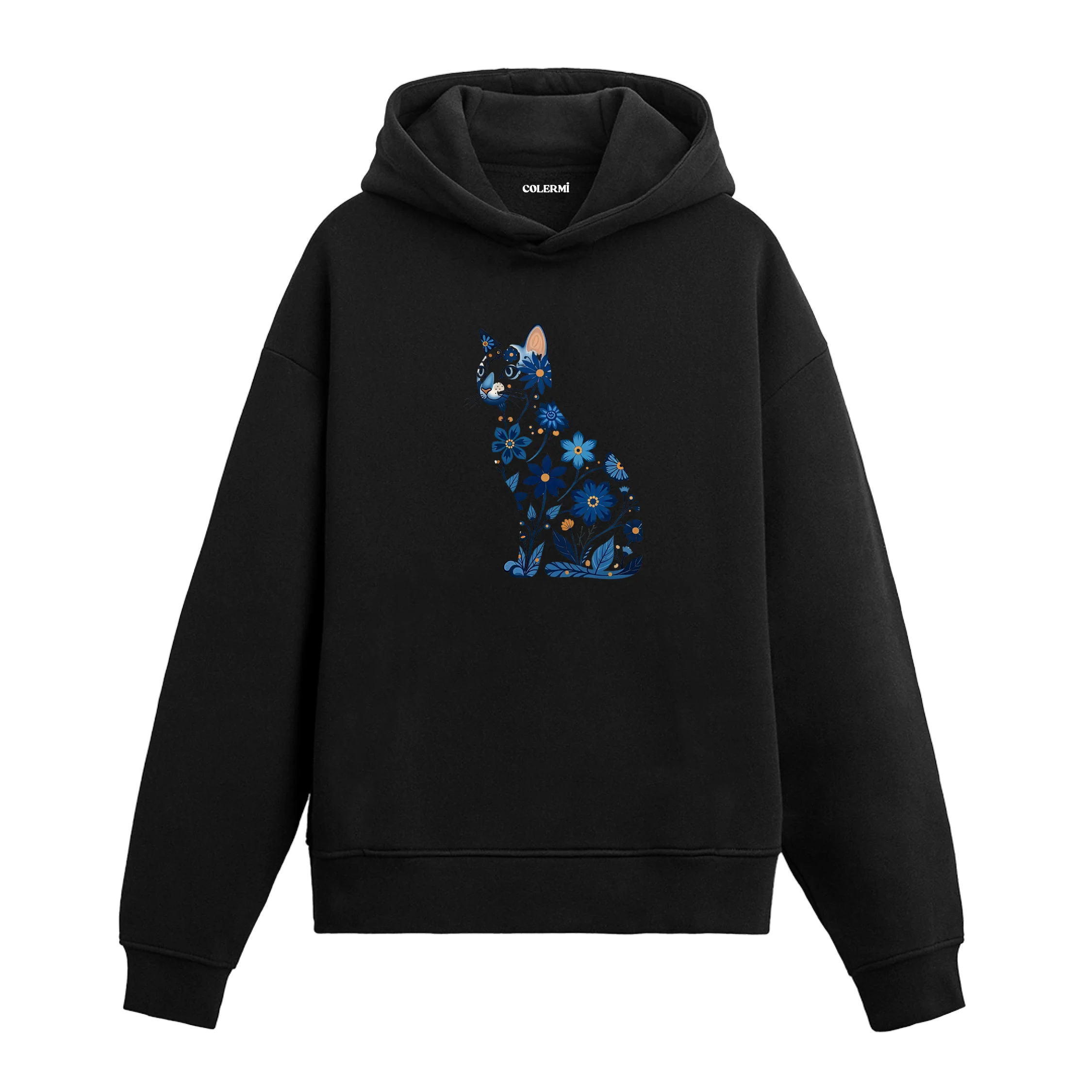 Çiçek Desenli Kedi Tasarımlı Hoodie | Colermi