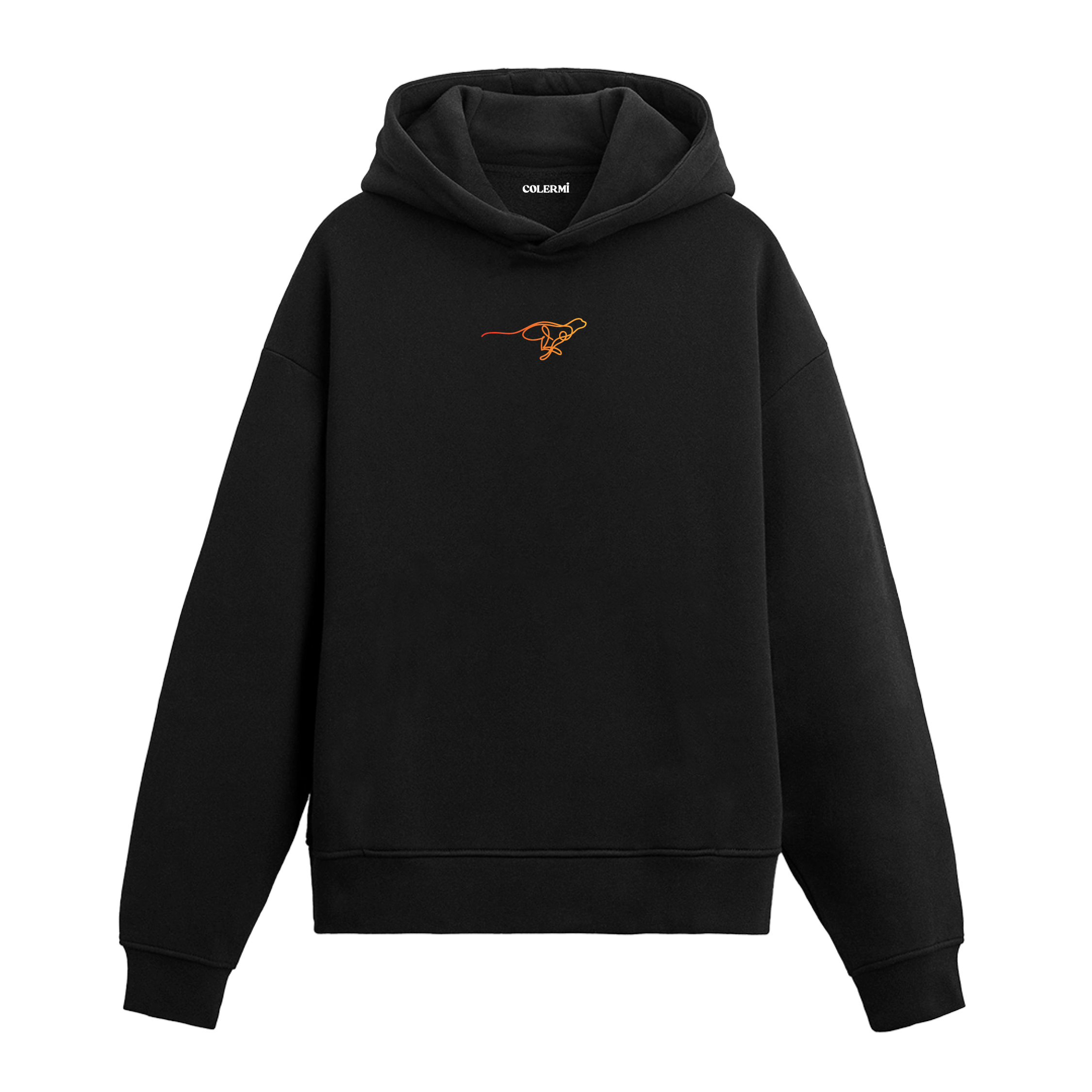 Siyah hoodie, minimalist çizgi çita baskısı, pamuklu unisex hoodie