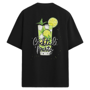 Yeşil kokteyl tasarımlı  sırt baskılı oversize tişört