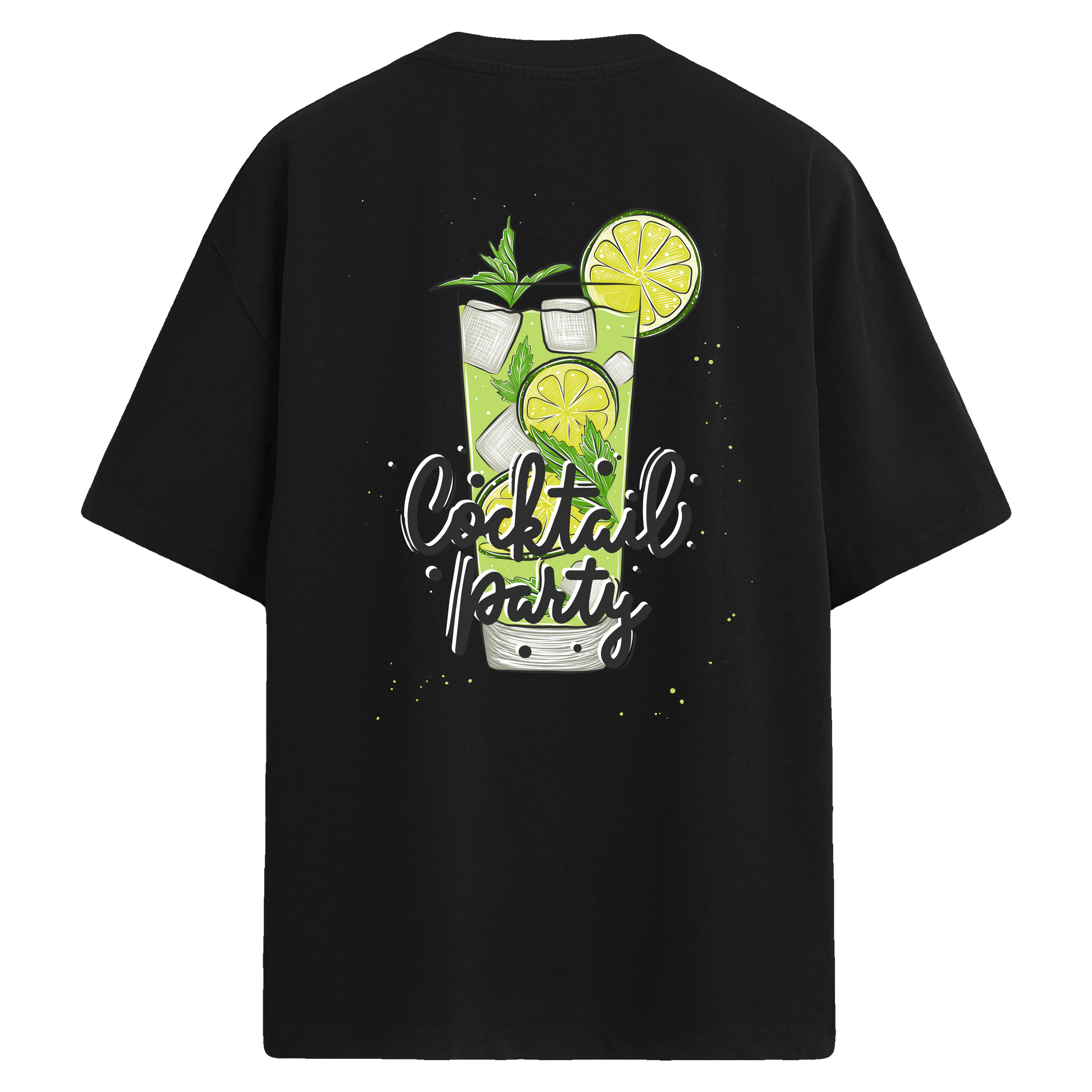 Yeşil kokteyl tasarımlı  sırt baskılı oversize tişört
