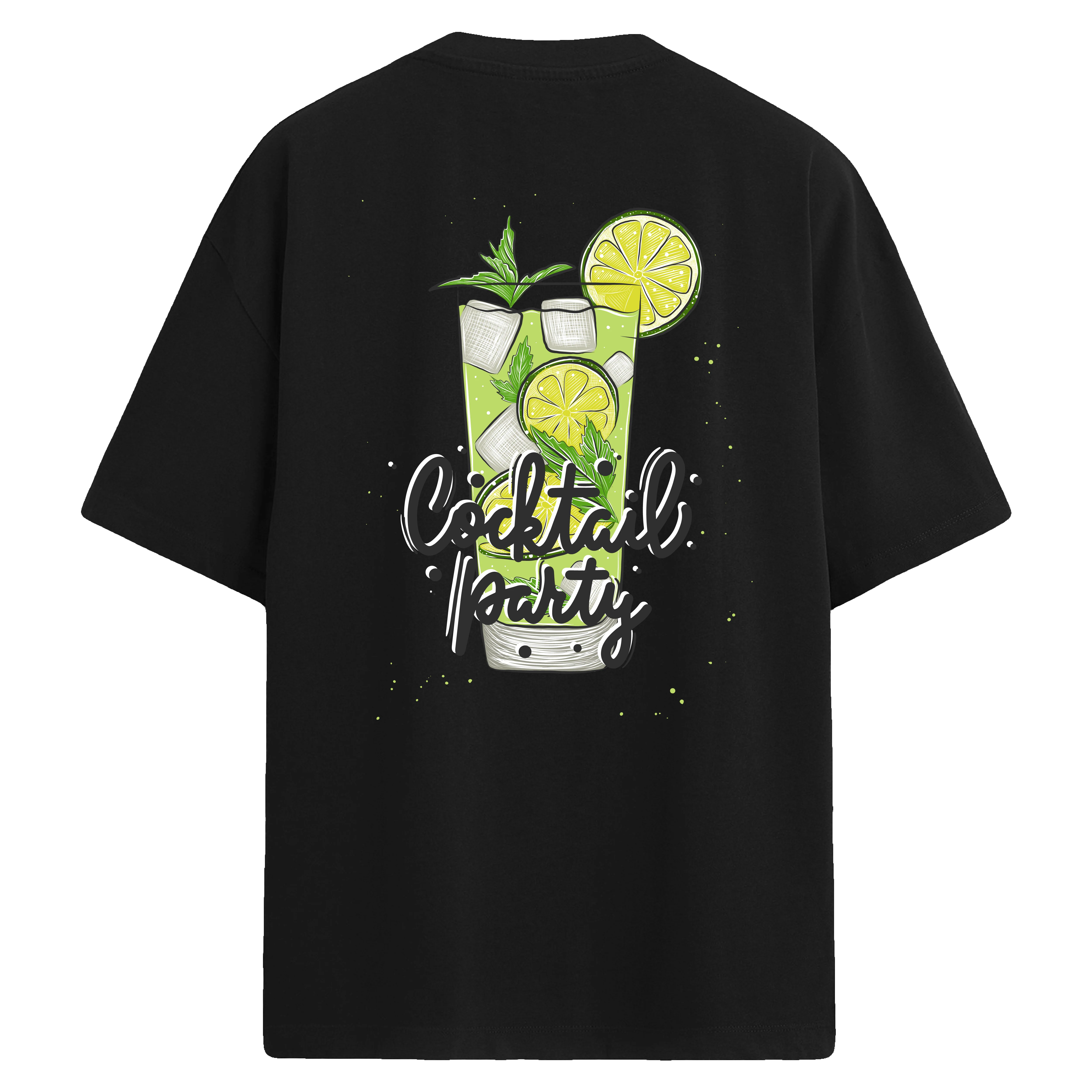 Yeşil kokteyl tasarımlı  sırt baskılı oversize tişört