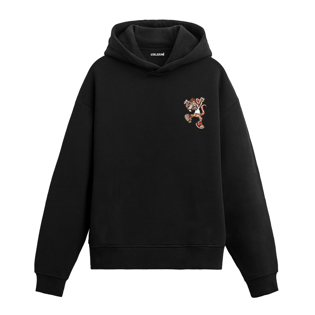 Cool Tiger baskılı siyah hoodie – enerjik kaplan figürlü tasarım