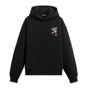 Cool Tiger baskılı siyah hoodie – enerjik kaplan figürlü tasarım