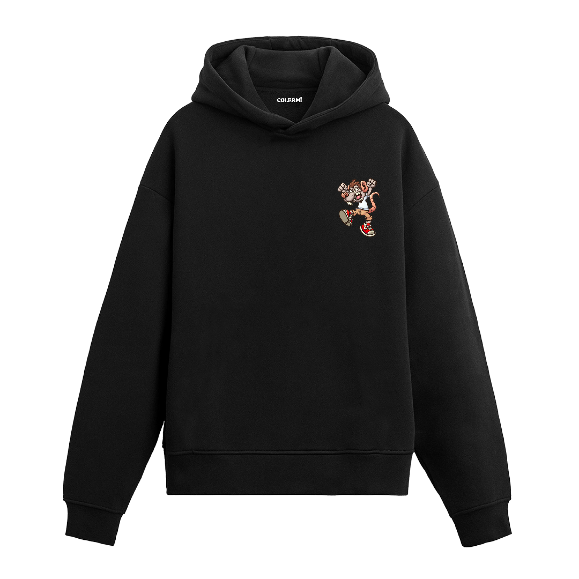 Cool Tiger baskılı siyah hoodie – enerjik kaplan figürlü tasarım
