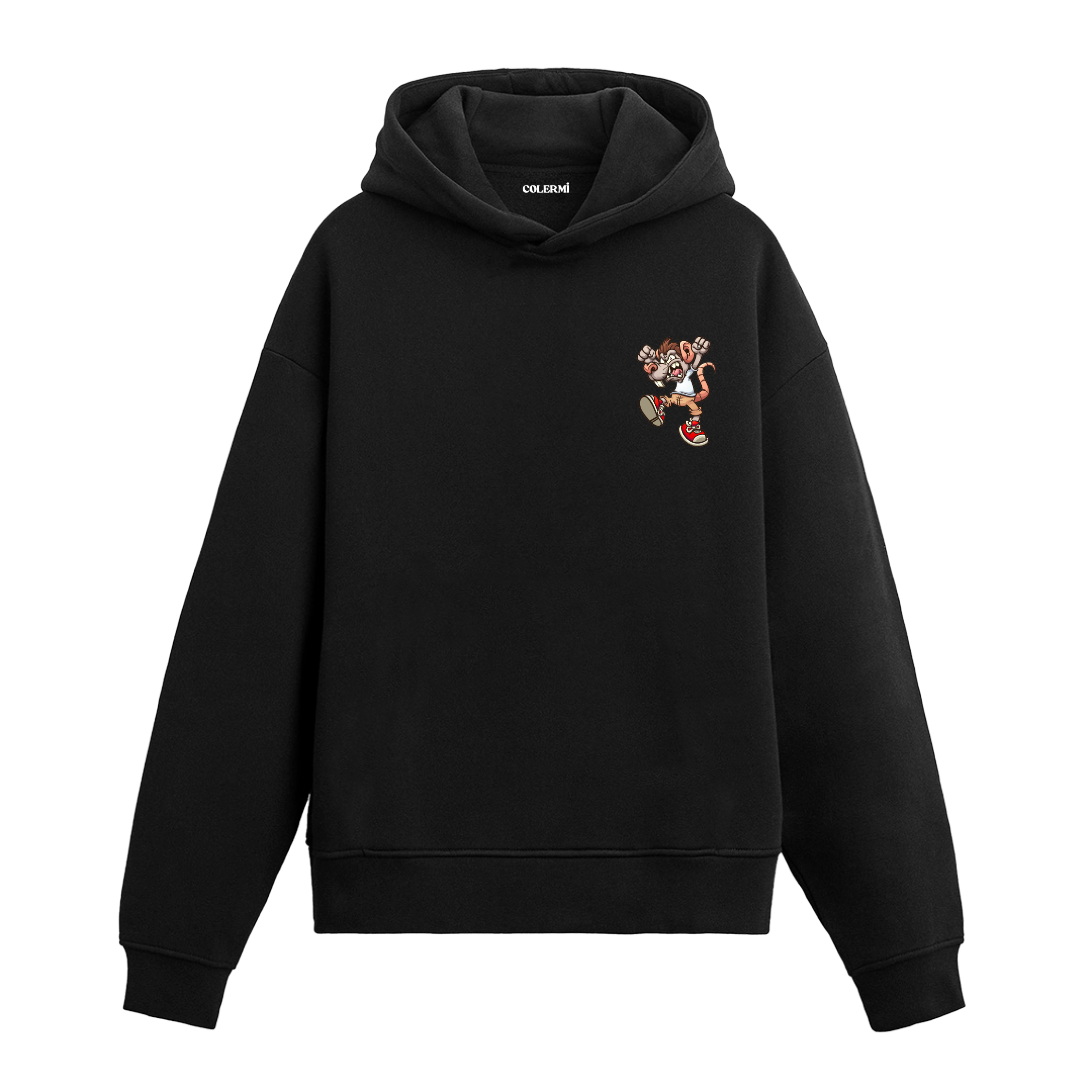 Cool Tiger baskılı siyah hoodie – enerjik kaplan figürlü tasarım