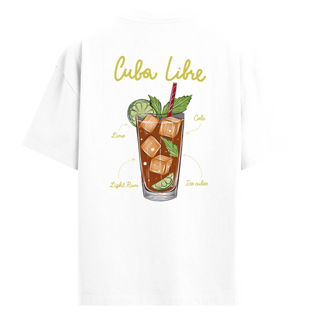 Cuba Libre içecek baskılı sırt baskılı oversize tişört