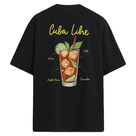Cuba Libre içecek baskılı sırt baskılı oversize tişört
