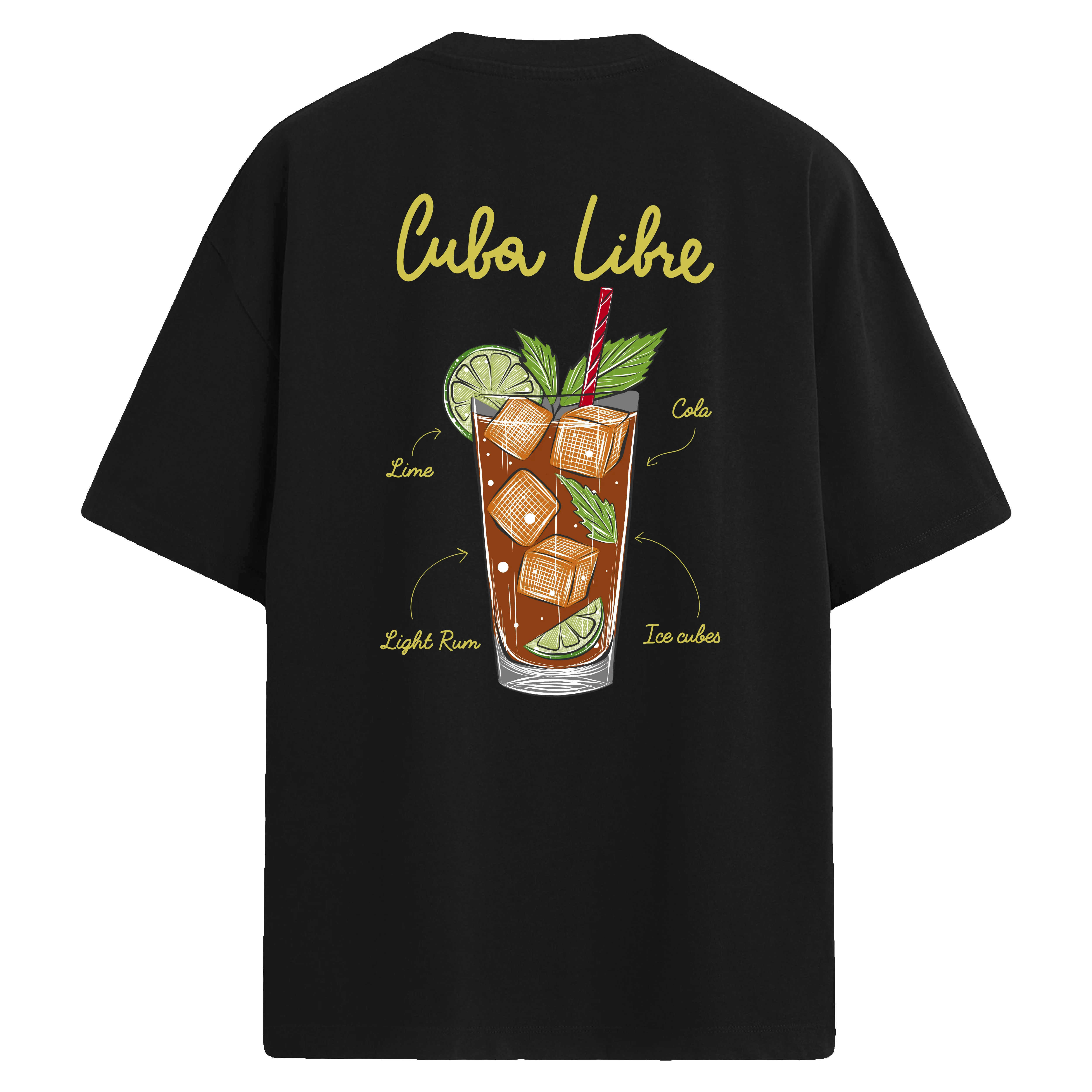 Cuba Libre içecek baskılı sırt baskılı oversize tişört
