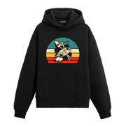 Siyah dağcı baskılı hoodie, retro outdoor tasarım, %100 pamuk unisex hoodie